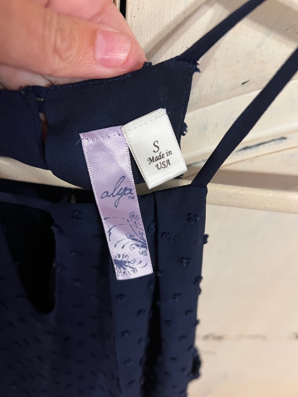 Ally Navy Swiss Dot Halter Tank Top Size Small Made in USA - Picture 3 of 12